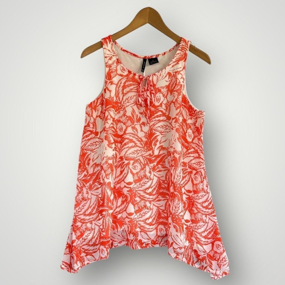 new directions Coral and White Floral Sleeveless Blouse